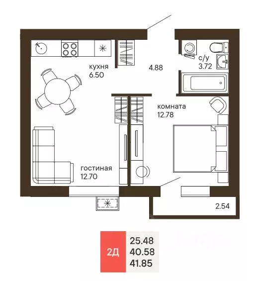 2-к кв. Пензенская область, Пенза Памятник Победы мкр,  (41.85 м) - Фото 1