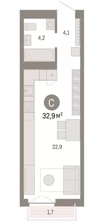 Квартира-студия: Новосибирск, Большевистская улица, 66 (32.87 м) - Фото 2