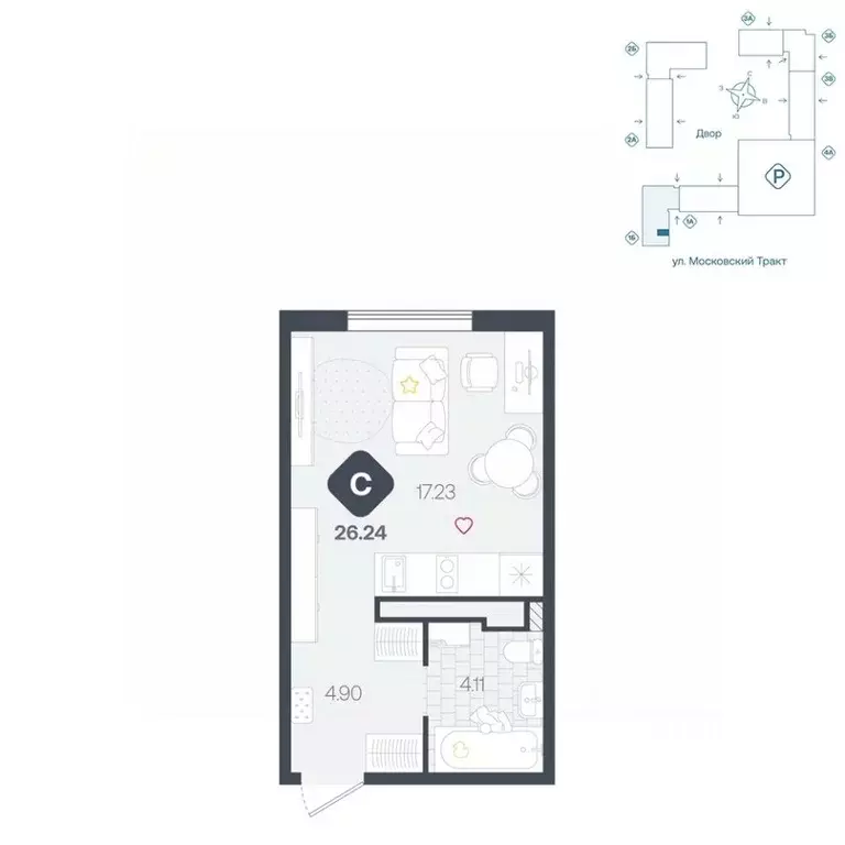 Студия Тюменская область, Тюмень Сибирский жилой комплекс (26.24 м) - Фото 0