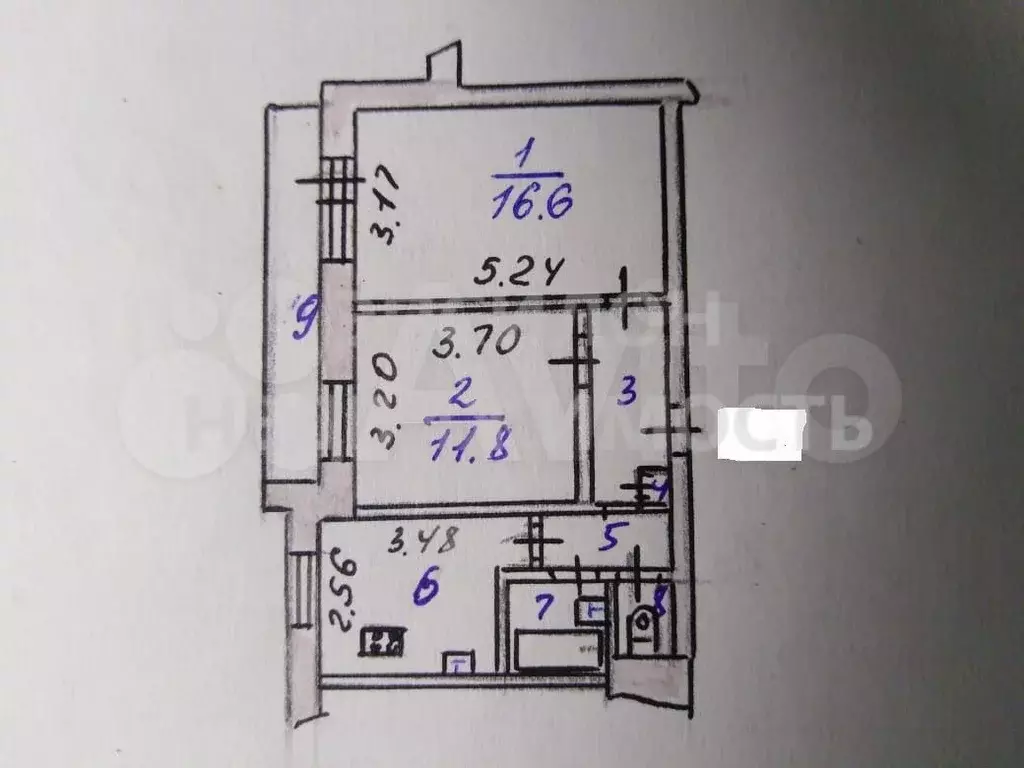 2-к. квартира, 48,8 м, 5/9 эт. - Фото 0