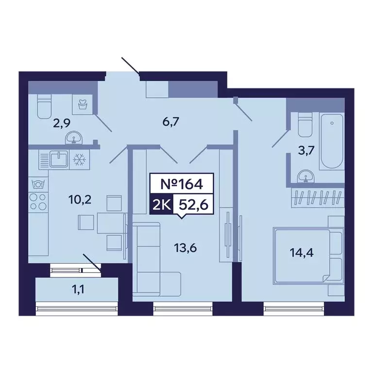 2-комнатная квартира: Якутск, Новопортовская улица, 1А/1 (52.6 м) - Фото 1