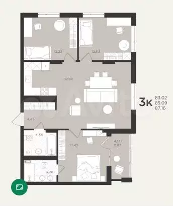 3-к. квартира, 87,2 м, 4/4 эт. - Фото 1