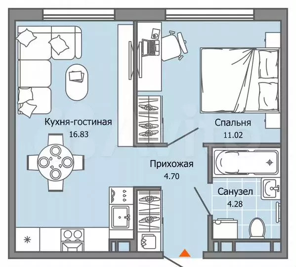 2-к. квартира, 37м, 5/7эт. - Фото 0