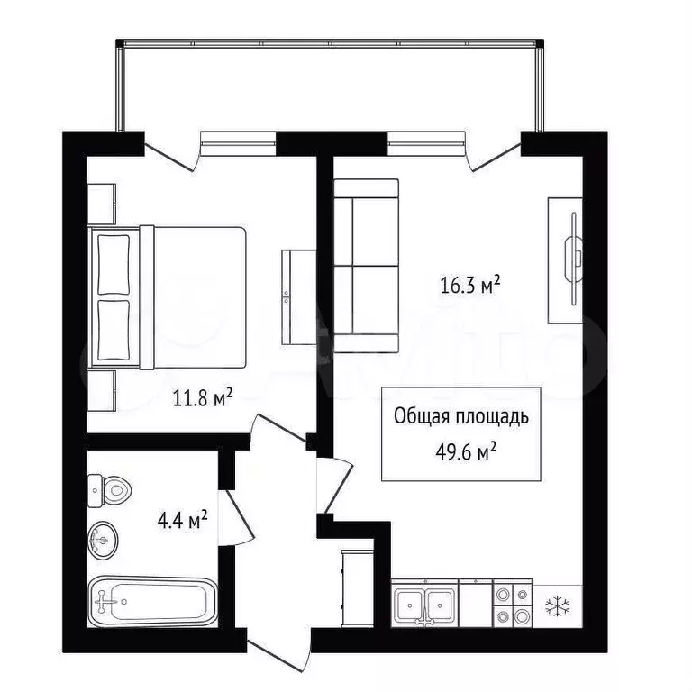 1-к. квартира, 49,6 м, 5/24 эт. - Фото 0