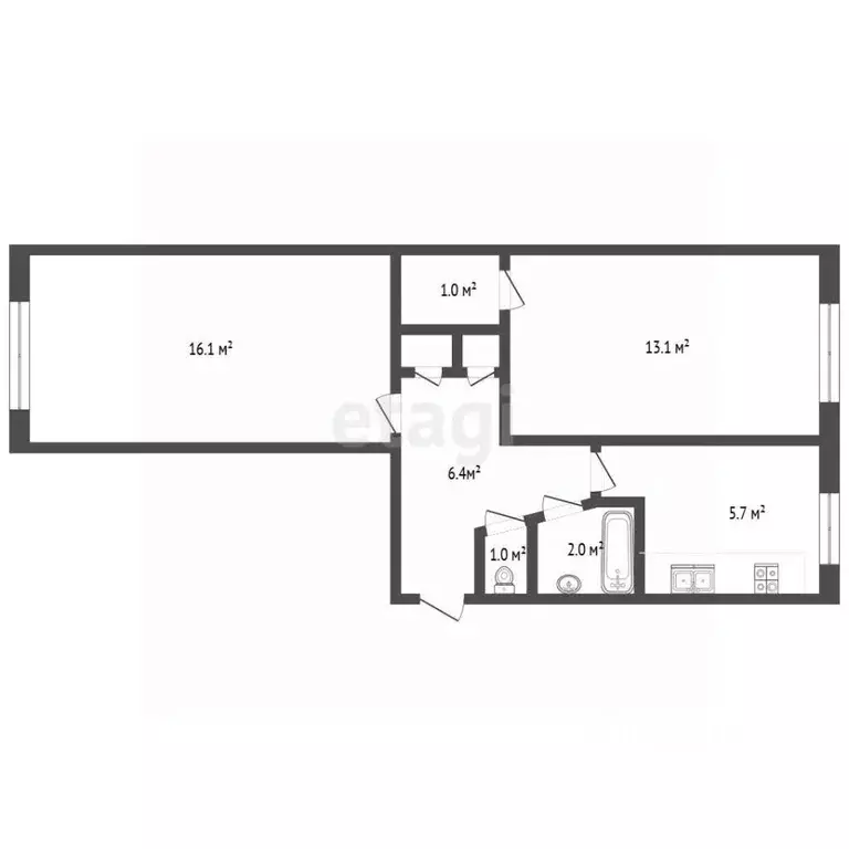 2-к кв. Башкортостан, Бирск Интернациональная ул., 120А (46.3 м) - Фото 2