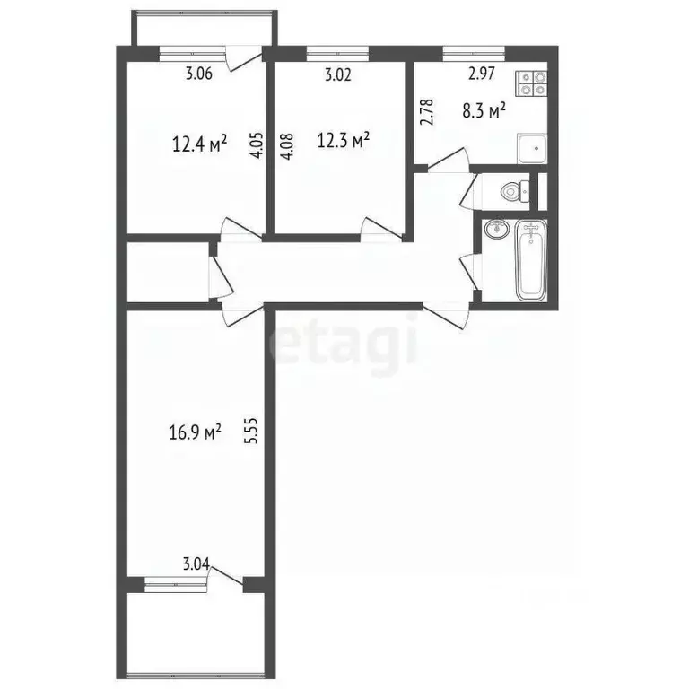 3-к кв. Ярославская область, Рыбинск Баррикадная ул., 33 (65.4 м) - Фото 2