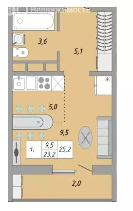 1-комнатная квартира: оренбург, улица юркина, 10 (25 м) - Фото 0