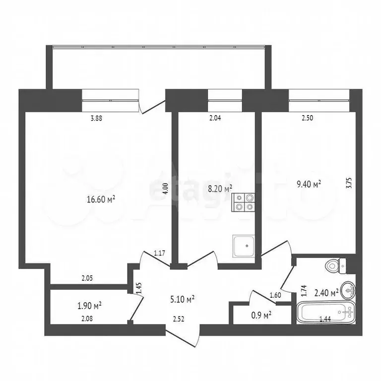 2-к. квартира, 44,5 м, 2/2 эт. - Фото 0