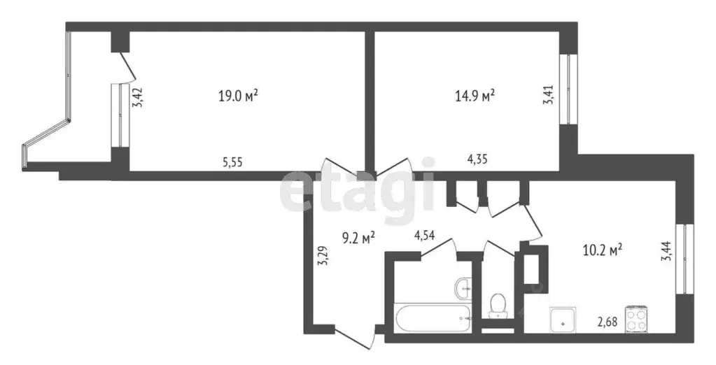 2-к кв. Москва ул. Бехтерева, 47К2 (56.3 м) - Фото 2