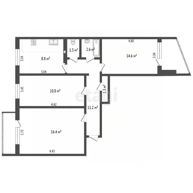 3-к кв. Коми, Усинск ул. Нефтяников, 36 (67.0 м) - Фото 1