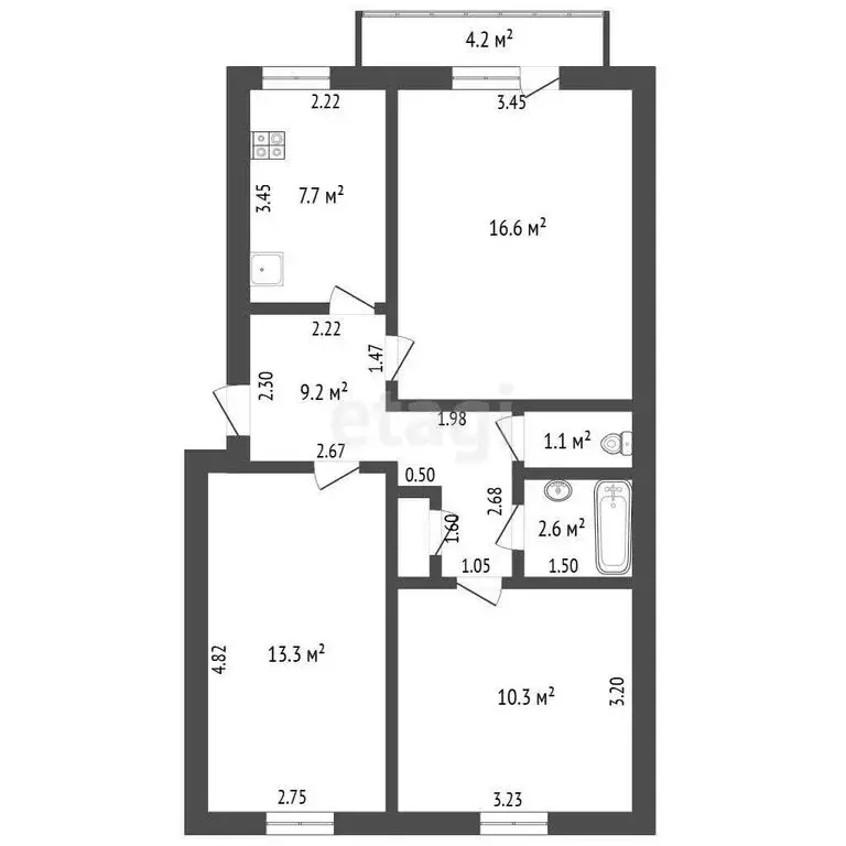 3-комнатная квартира: Ишим, улица Свердлова, 39 (62 м) - Фото 1
