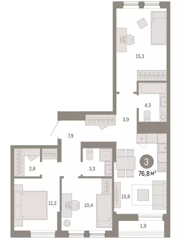 3-комнатная квартира: Тюмень, улица Республики, 205к1 (76.76 м) - Фото 2