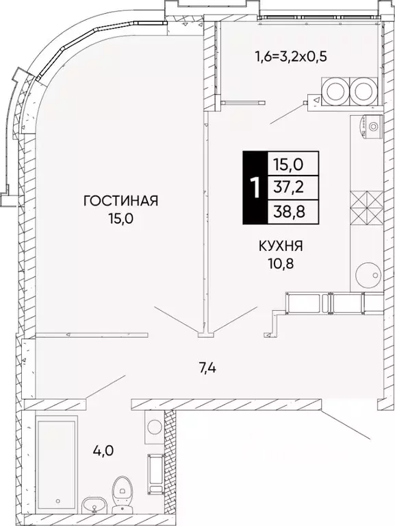 1-к кв. Ростовская область, Ростов-на-Дону Левобережье жилой комплекс ... - Фото 0