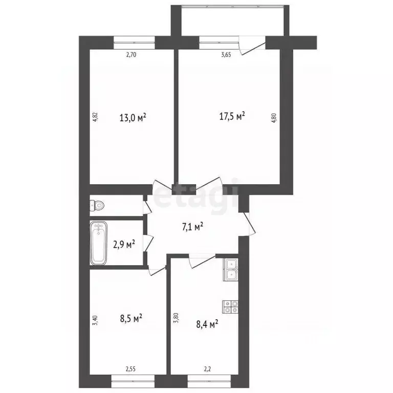 3-к кв. Челябинская область, Пласт ул. Строителей, 5А (58.6 м) - Фото 2