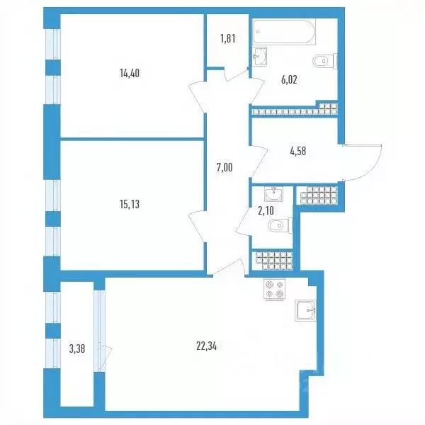 2-к кв. Санкт-Петербург ул. Типанова, 22 (75.07 м) - Фото 0