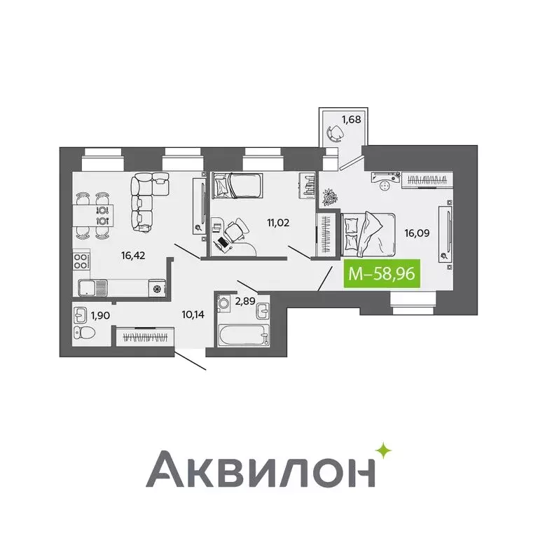 2-комнатная квартира: Северодвинск, жилой комплекс Квартал № 100 ... - Фото 0