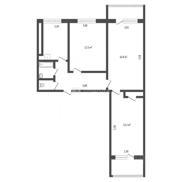 3-к кв. Кемеровская область, Новокузнецк ул. Кирова, 97 (61.9 м) - Фото 2