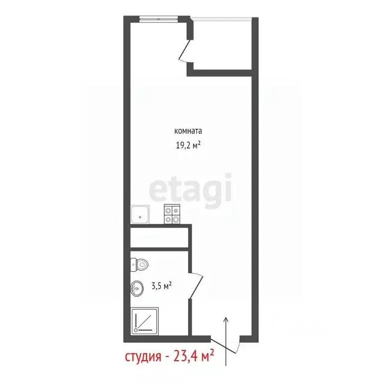 1-к кв. Свердловская область, Екатеринбург ул. Новостроя, 7 (24.0 м) - Фото 2