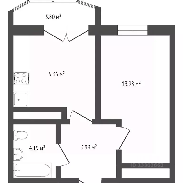 1-к кв. Ханты-Мансийский АО, Сургут Югорская ул., 5/4 (34.1 м) - Фото 2