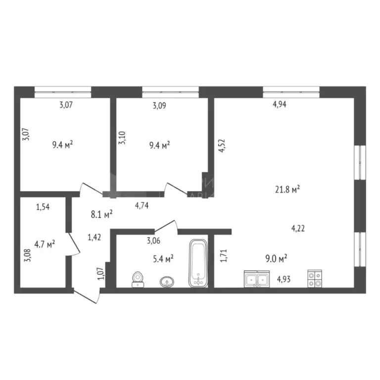 2-к кв. Тюменская область, Тюмень ул. Республики, 204к3 (67.0 м) - Фото 1