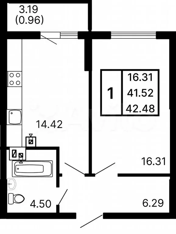 1-к. квартира, 42,5 м, 9/24 эт. - Фото 0