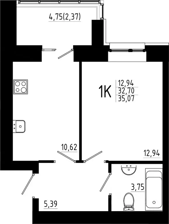 1-к кв. Татарстан, Казань Притяжение жилой комплекс, 2 (35.07 м) - Фото 0