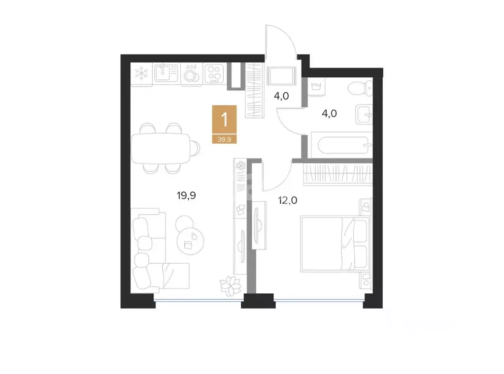 1-к кв. Курская область, Курск ул. Бойцов 9-й Дивизии, 2 (39.9 м) - Фото 1