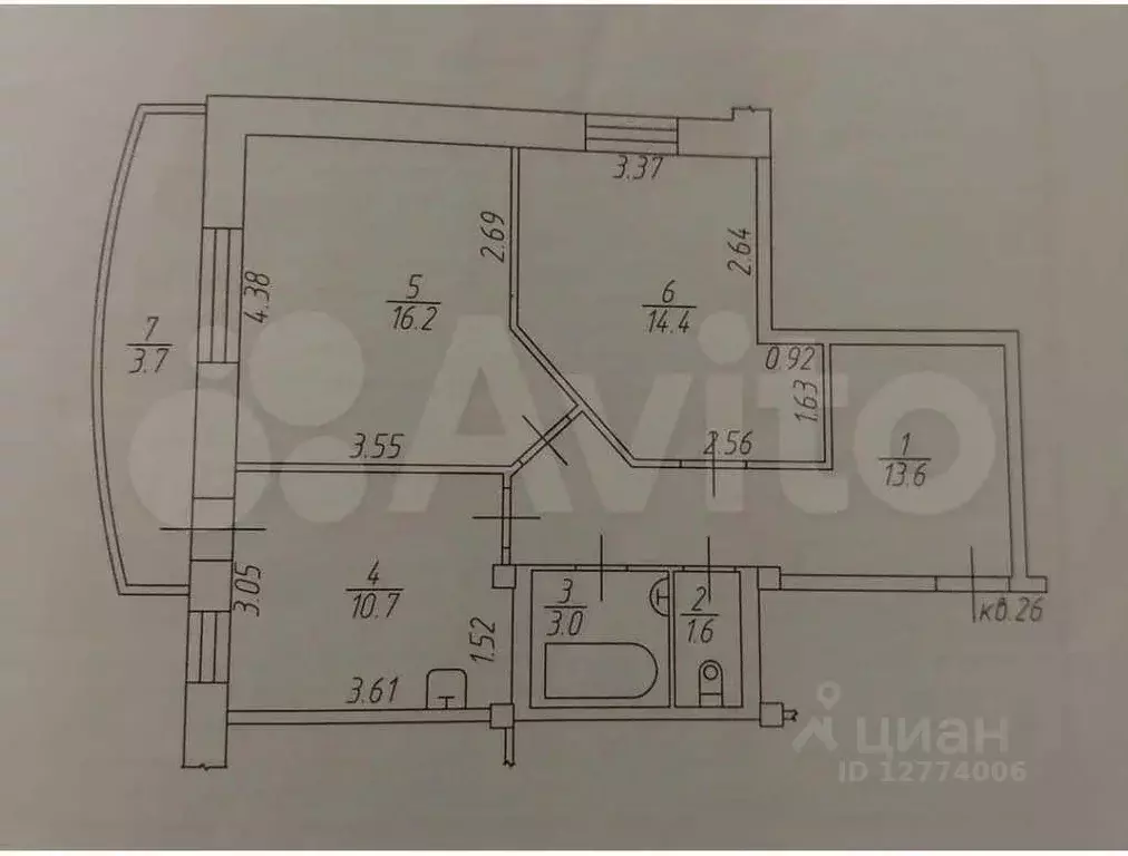 2-к кв. Татарстан, Набережные Челны 47-й комплекс, 36/6 (60.0 м) - Фото 2