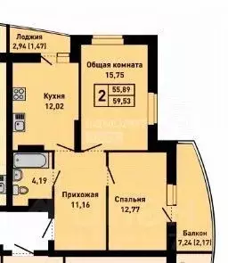 2-к кв. Алтайский край, Барнаул ул. Малахова, 134Ак2 (55.5 м) - Фото 1