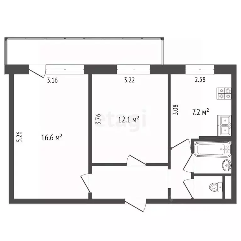 2-к кв. Белгородская область, Белгород ул. Мокроусова, 19 (46.2 м) - Фото 2
