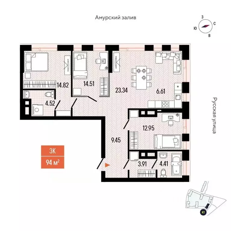 3-к кв. Приморский край, Владивосток просп. 100-летия Владивостока, ... - Фото 2