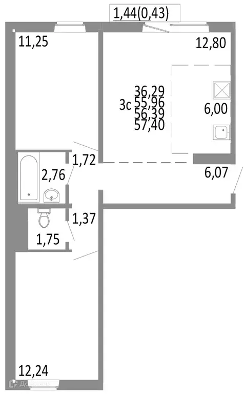Продаётся 3-к квартира, 56.39 м - Фото 0