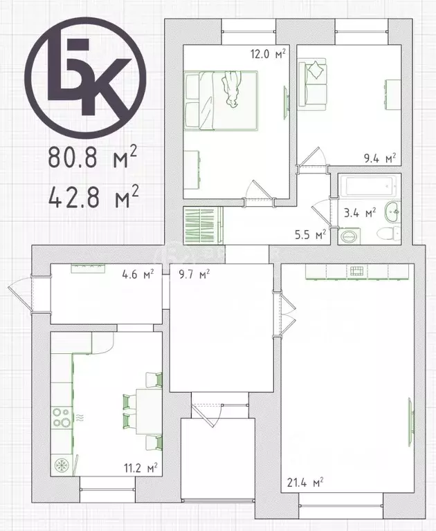 3-к кв. Новосибирская область, Новосибирск Троллейная ул., 35 (80.8 м) - Фото 1