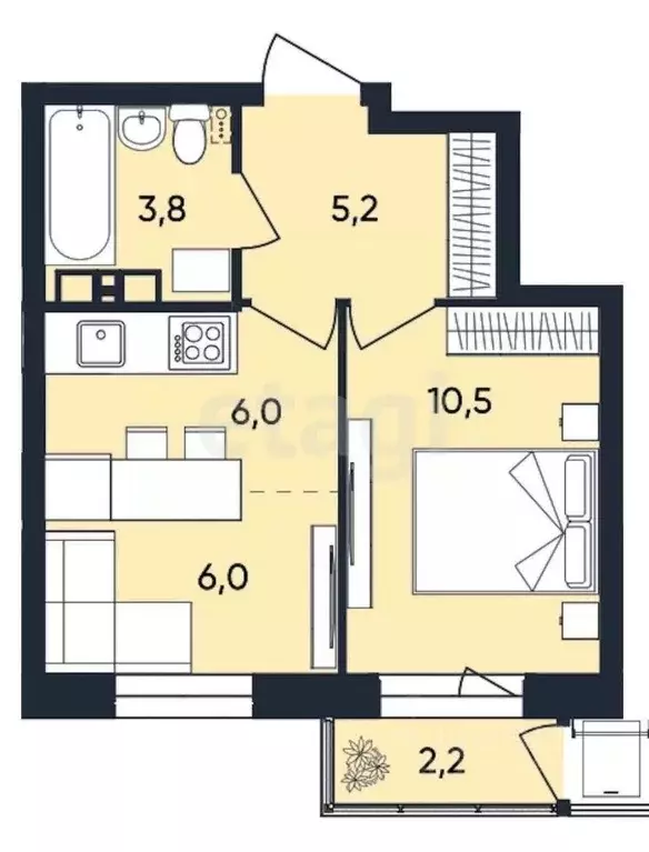 2-к кв. Пермский край, Пермь Белозерская ул., 30А (32.2 м) - Фото 1