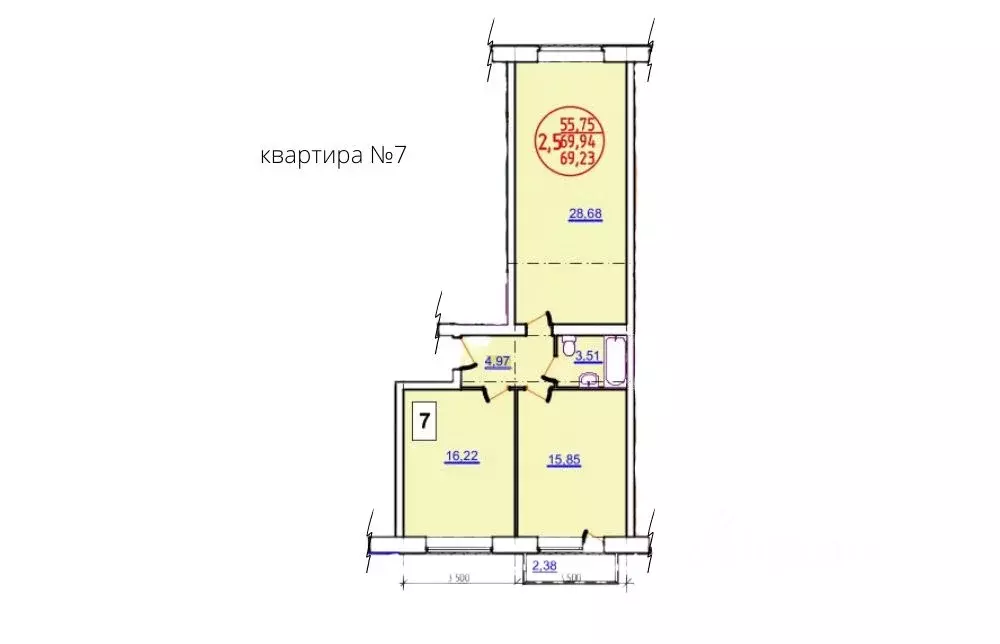 2-к кв. Удмуртия, Ижевск ул. Халтурина, 155 (68.2 м) - Фото 0