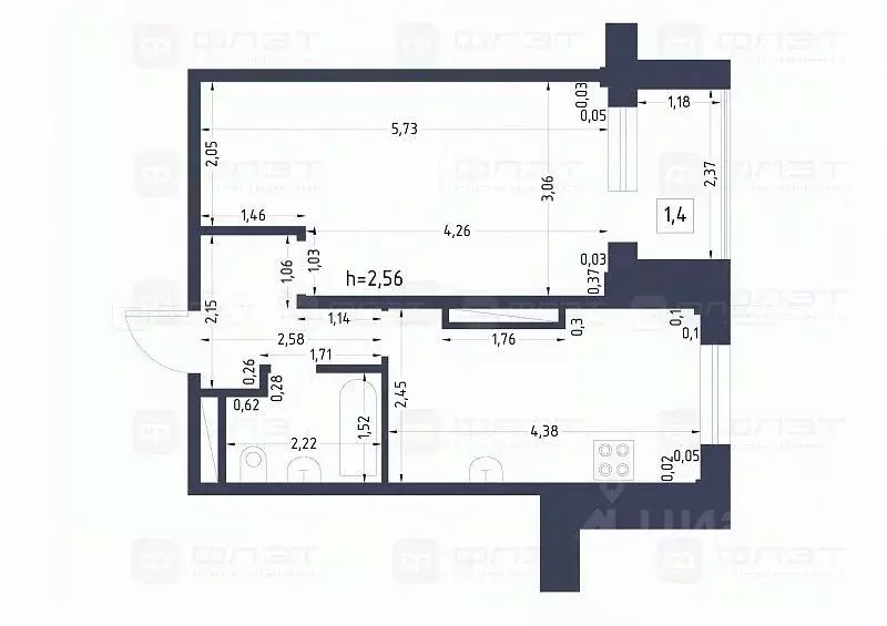 1-к кв. Татарстан, Казань Минская ул., 45 (33.4 м) - Фото 1