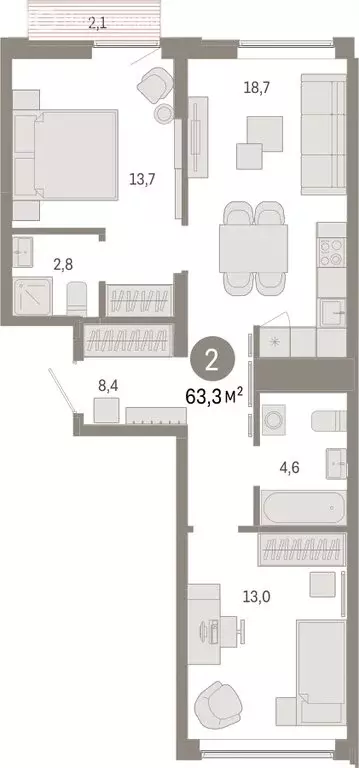 2-комнатная квартира: Екатеринбург, улица Гастелло, 19А (63.32 м) - Фото 1