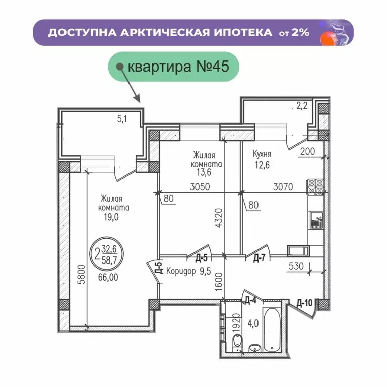 2-к кв. Мурманская область, Мурманск ул. Шевченко (66.0 м) - Фото 0