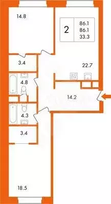 3-к. квартира, 88 м, 14/22 эт. - Фото 0