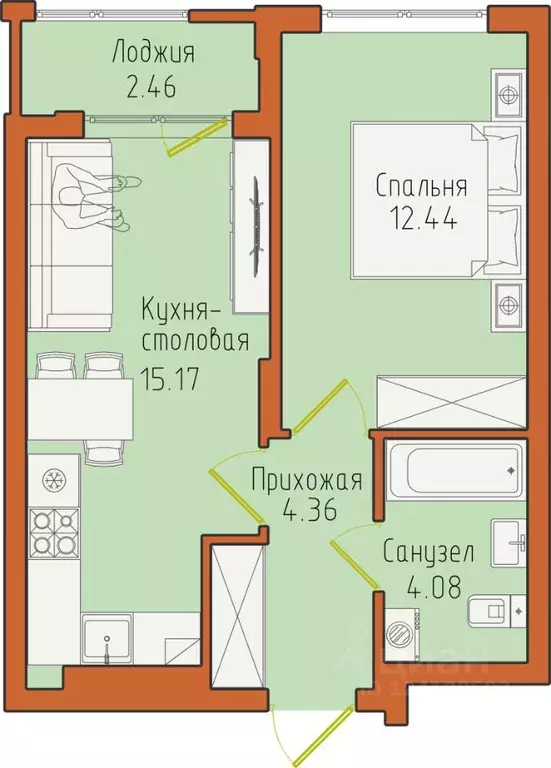 1-к кв. Калининградская область, Светлогорск пос. Отрадное,  (38.51 м) - Фото 0