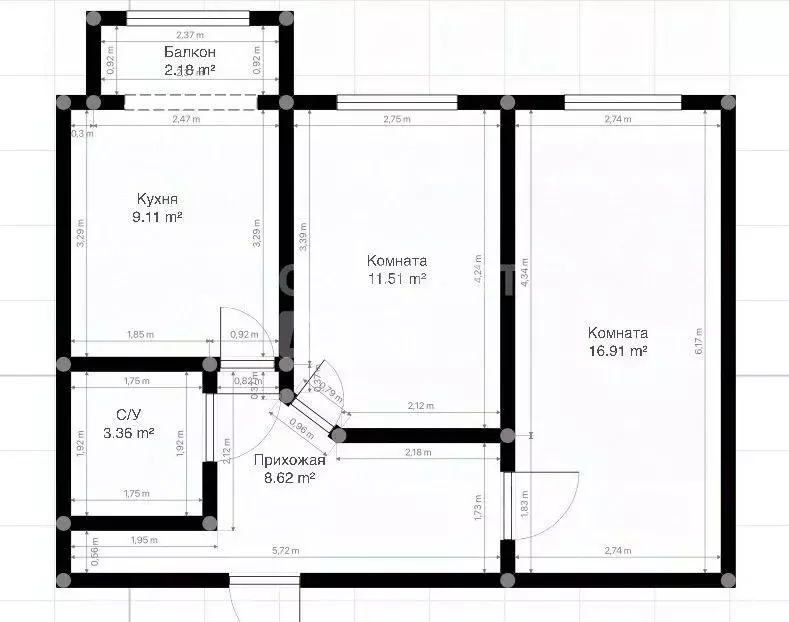 2-к кв. Кабардино-Балкария, Нальчик ул. Головко, 99 (50.0 м) - Фото 1