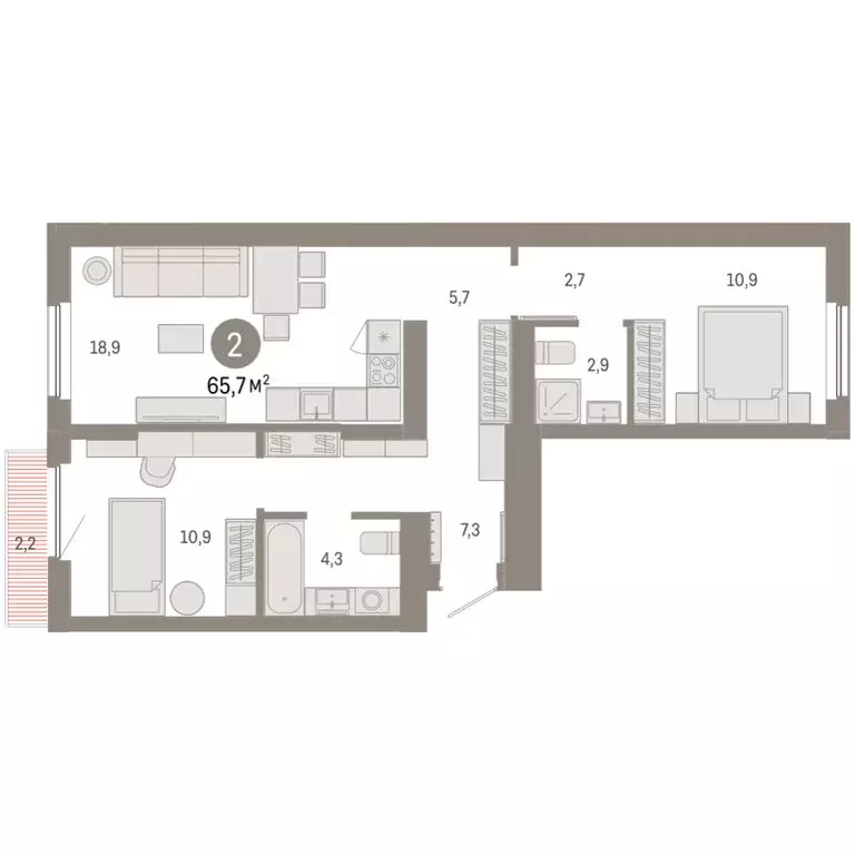 2-комнатная квартира: Новосибирский район, рабочий посёлок Краснообск, ... - Фото 0