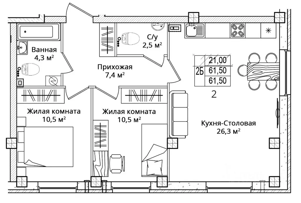 2-к кв. Псковская область, Псковский район, Завеличенская волость, д. ... - Фото 1