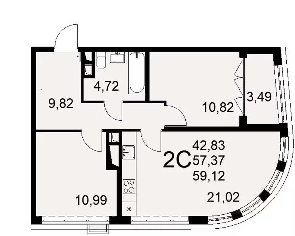 2-к кв. Тульская область, Тула ул. Федора Смирнова, 2 (59.12 м) - Фото 0