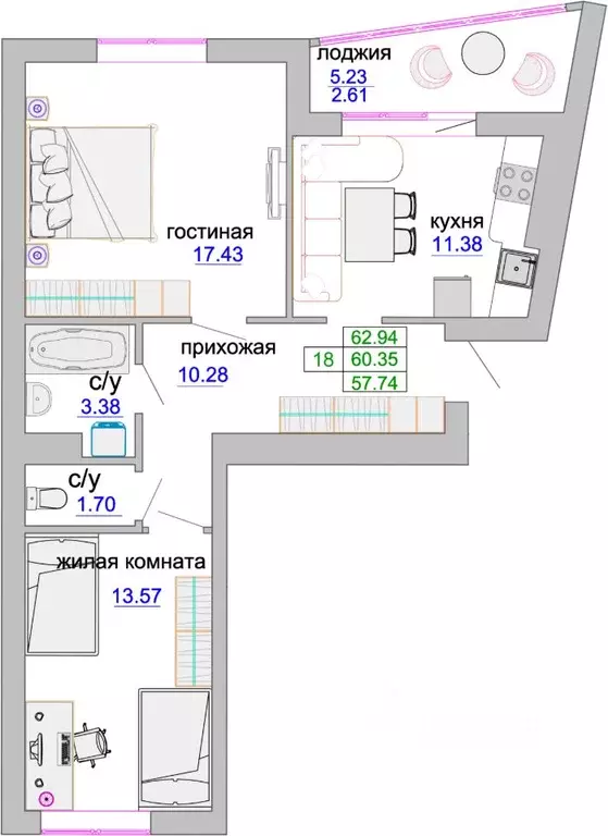 2-к кв. Калининградская область, Зеленоградск ул. Тургенева, 16А (61.1 ... - Фото 0