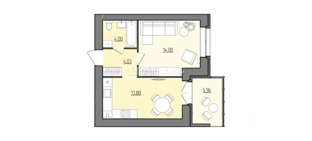 1-к кв. Ярославская область, Рыбинск Февральская ул., 12 (38.8 м) - Фото 1