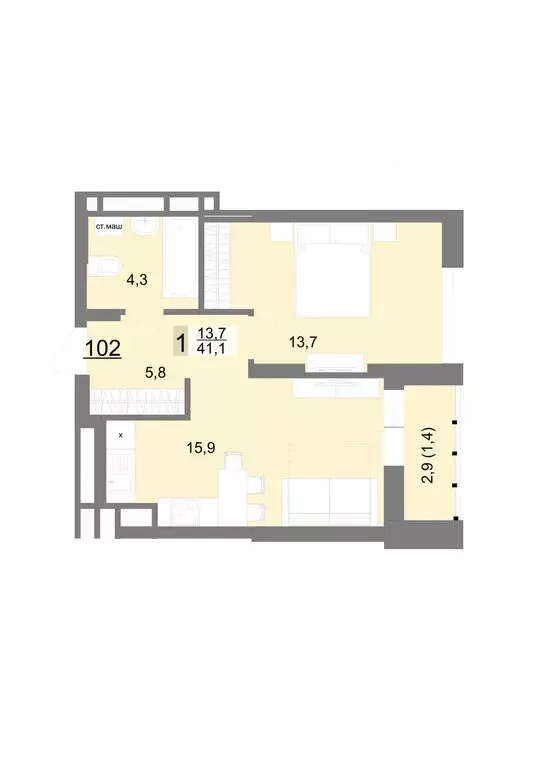 1-комнатная квартира: Екатеринбург, улица Шаумяна, 77 (41.1 м) - Фото 0