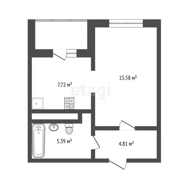 1-комнатная квартира: Тюмень, улица Бакинских Комиссаров, 3 (32.9 м) - Фото 0