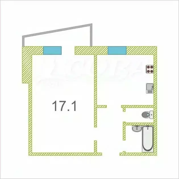 1-к кв. Тюменская область, Тюмень ул. Московский Тракт, 102 (33.6 м) - Фото 1