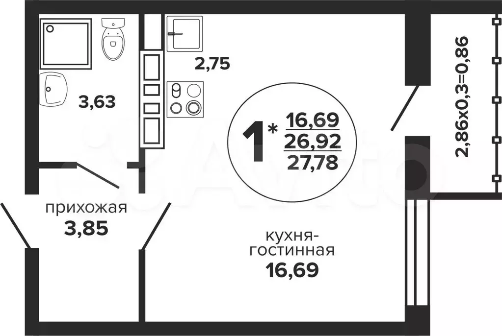 Квартира-студия, 27,8 м, 8/24 эт. - Фото 0